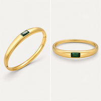 Bracelet jonc en acier inoxydable plaqué or 18 carats avec fermoir zircon émeraude, géométrique, tendance, unisexe, minimaliste, inaltérable, de luxe