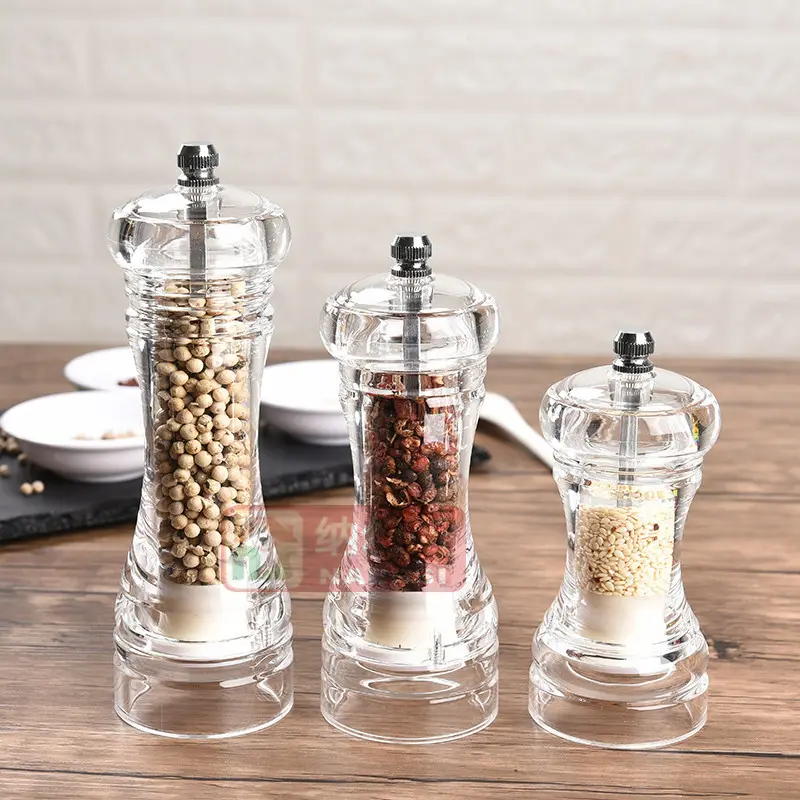 Hot Sale Transparent Acrylic Mills Includes Mechanisms and Premium Sea Salt and Pepper Grinder Bottle with Ceramic core