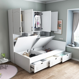 Cama de madera todo en uno minimalista moderna, armario de diseño personalizado, escritorio, cajón, ahorro de espacio, almacenamiento, Hotel, hogar, <span class=keywords><strong>dormitorio</strong></span> - Product Image 6
