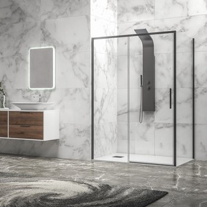 Box Doccia Kamalu KLA-4000N 90x110 Nero con Porta Scorrevole Pieghevole, Vetro 6mm e Telaio in Acciaio Inox, Altezza 200cm per Bagno - Product Image 4