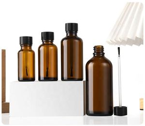 Botellas de vidrio transparente para difusores de aroma con tapas negras de rosca, forma redonda, para uso cosmético. - Product Image 2