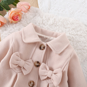 Veste d'hiver pour bébé fille, manches longues, col Peter Pan, boutons sur le devant, détail nœud, manteau pour fillette - Product Image 4