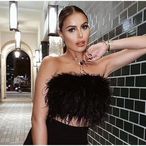 Ladies Cropped Wraps Zipper Sleeveless Bustier Corset <strong>Top</strong> Fur Strapless Ostrich <strong>Feather</strong> <strong>Top</strong> - Product Image 3