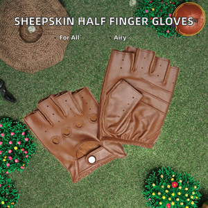 Gants d'été en cuir de mouton à demi-doigts unisexe, fins, non doublés, respirants, à rivets creux, pour moto et cyclisme - Product Image 2