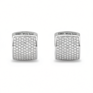 Orecchini a Perno E4801 in Oro Bianco con Micro Inserti di Cristallo, Design Geometrico di Lusso Unisex per Uso Quotidiano - Product Image 1