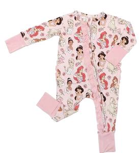 Großhandel Maßgefertigte Bedruckte Bambusfaser-Schlafsäcke mit Doppel-Rüschen und Reißverschluss für Kleinkinder Umweltfreundliche Prinzessinnen-Schlafanzüge - Product Image 1