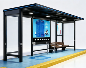 Abri de bus préfabriqué éclairé avec panneau solaire sur le toit et port de recharge, station d'attente pour passagers de bus - Product Image 1