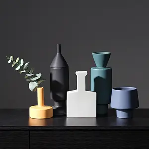 ENO-Vaso de cerâmica de cor morandi simples e moderno nórdico, decoração criativa para casa, vaso de flores, atacado