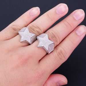 Atacado de Fábrica Personalizado em Massa Joias Hip Hop de Prata Esterlina 925 Anel de Estrela Cravejado com Diamantes e Moissanite para Homens - Product Image 4
