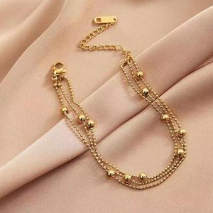 Bracelet en chaîne d'acier inoxydable à trois rangs de perles - Bracelet à perles métalliques superposées pour femmes - Product Image 2