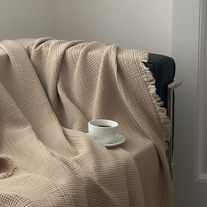 <span class=keywords><strong>Plaid</strong></span> beige 4 couches 100 % coton, motif gaufré, avec pompons, pour canapé et lit, toutes saisons, décoration intérieure neutre, moderne et confortable, vente en gros - Product Image 4
