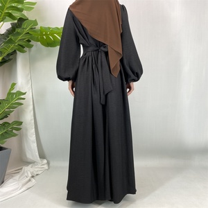 2025 New Arrival Modest Muslim Maxi <b>Dress</b> Pockets Side Pleated Design Elegant Loose Fit <b>Long</b> Sleeve Lightweight Breathable - Product Image 4