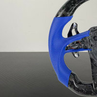 Volant en cuir bleu à rayures bleues personnalisé YZ, fond plat, en fibre de carbone forgée pour Lamborghini Huracan Urus Revuelto LP610-4
