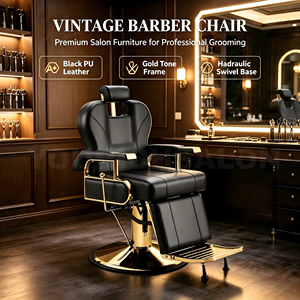 Durable Height Adjustable Barber Chair with PU Leather Black Gold Hydraulic Salon Barber Shop Traditional <strong>Retro</strong> <strong>Furniture</strong> - Product Image 1