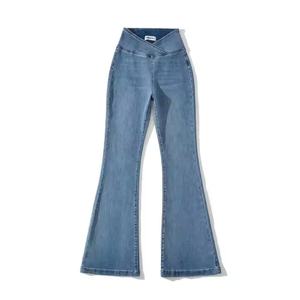 Jeggings en denim tissé extensible de haute qualité pour femmes, vente en gros, pantalon évasé taille haute, décontracté, motif uni, respirant, écologique - Product Image 2