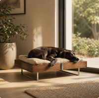 Modernes Erhöhtes Hundebett aus Massivholz, Metallgestell mit Weichem Waschbarem Kissen für Große Hunde