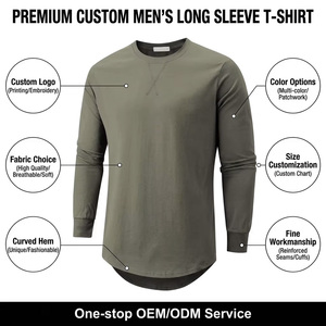 T-shirt Premium <span class=keywords><strong>Homme</strong></span> à Manches Longues et Ourlet Courbé, Col Rond Brodé, Coupe Longue – Fournisseur en Gros OEM ODM Personnalisé - Product Image 3