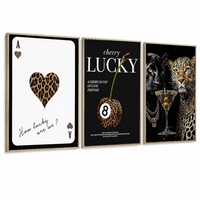 Décoration Murale Trio Léopard Lucky Ace Encadrée Or Mat de Luxe pour Condominio Haut de Gamme et Solution de Style pour Showroom de Designer