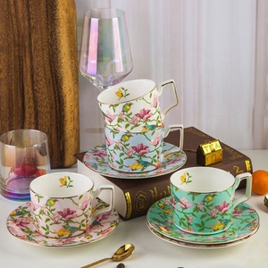 High Quality Flower and Bird Decal Mug Bone China Cup and Saucer <b>Set</b> European Coffee <b>Tea</b> Cup - Product Image 2