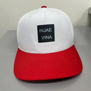 High Quality 5 Panel White Red Baseball Cap Custom Woven Patch Logo Structured Unisex hunting Sports 2 Tone Snapback Hats - Product Image 1