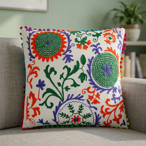 Tela de algodón 18x18 pulgadas cuadrado decorativo tiro almohada Suzani bordado funda de cojín para el hogar Hotel u Hospital uso - Product Image 3