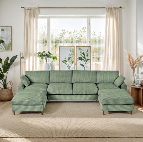 Vert olive + Velours côtelé + 6 places + Mousse à mémoire de forme