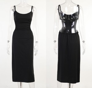 Abito Lungo Senza Maniche da Donna, Sexy, Estivo, con Lacci sul Retro, Scavato, Elegante, in Poliestere Tinta Unita C14094 - Product Image 5