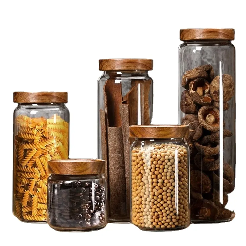 Glass Storage Jar with Bamboo Cover Handmade High Borosilicate Airtight kitchen Glass Storage Jars