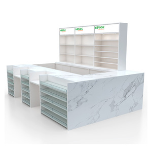 Stand d'exposition personnalisé pour centre commercial, comptoir de service en forme de U avec boîte lumineuse et armoires de rangement pour magasin de détail - Product Image 5