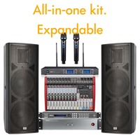 Sistema de PA de Alta Potencia de 15 Pulgadas de Rango Completo, Conjunto de Audio Completo, Altavoz, Amplificador, Mezclador, Micrófono Inalámbrico UHF, DSP para Eventos en Vivo