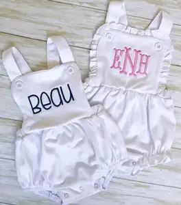 Personalized Vintage Style Baby Clothes Sunsuit Embroidered Bubble Infant Ruffle Bubble Personalized Romper
