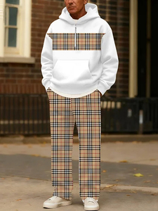 Completo Casual da <span class=keywords><strong>Uomo</strong></span> con Cerniera a Contrasto di Colore, Stile <span class=keywords><strong>Street</strong></span> Americano, Nuova Collezione 2025, Set Due Pezzi con Felpa con Cappuccio - Product Image 1