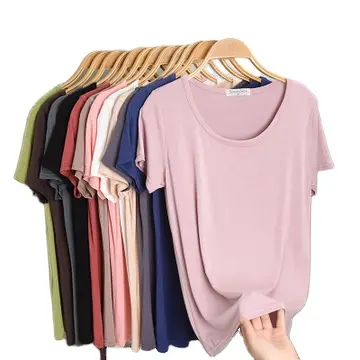 새로운 패션 여성 모달 얇은 스타일 짧은 소매 o-넥 티셔츠 단색 간단한 기본 부드러운 편안한 티 탑 캐주얼 티셔츠