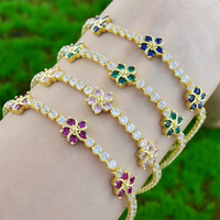 Cleef Clover Zircon gelang rantai tenis 14K multiwarna perhiasan wanita cantik ornamen emas dilaminasi grosir berbentuk huruf