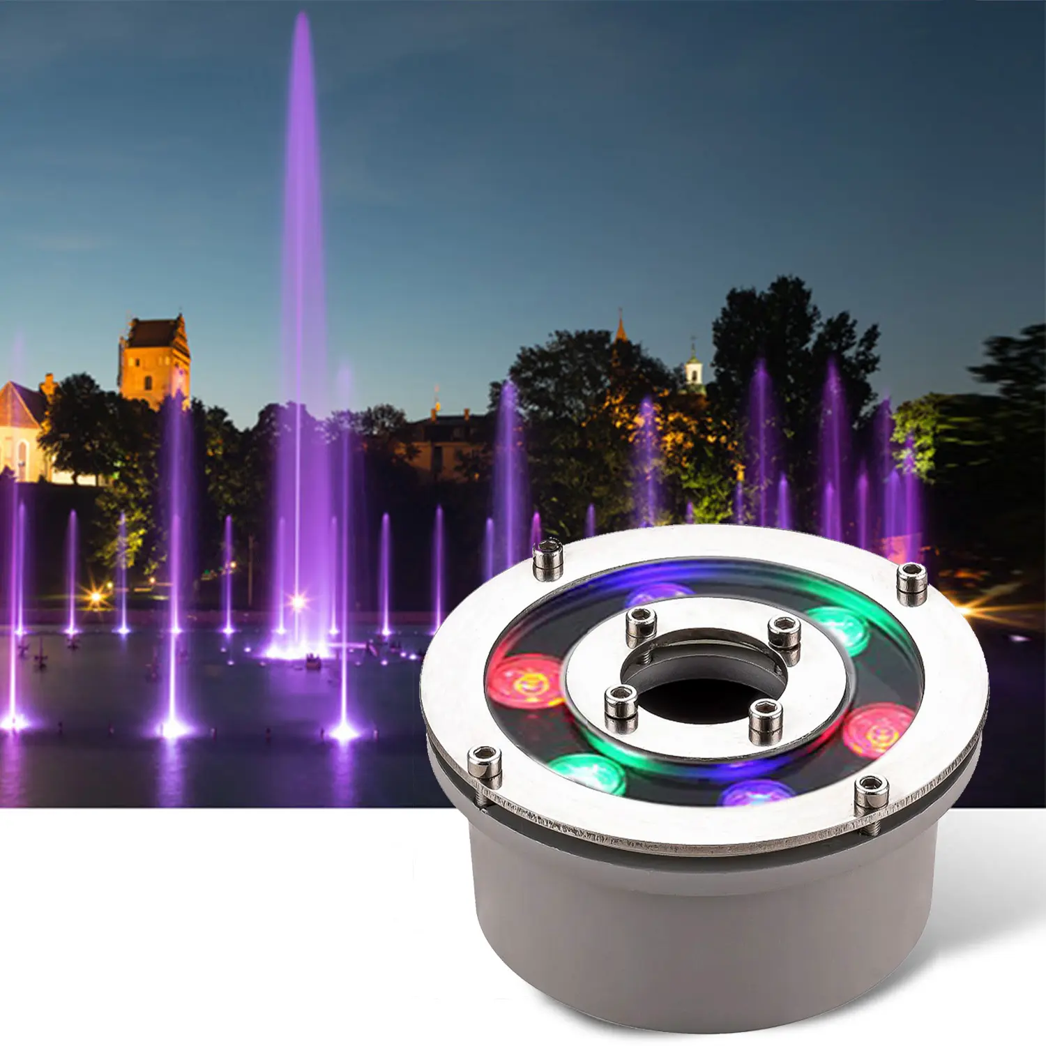 Fontaine d'eau d'éclairage sous-marin de paysage moderne avec lumière d'anneau de fontaine Led rvb