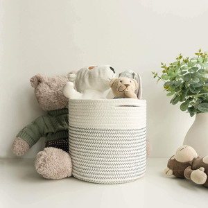 Cotton Rope Woven Flower <b>Basket</b> Round White Storage Bag <b>Small</b> Potted Plant Handmade Standing Type - Product Image 3