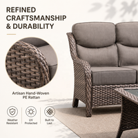 Ensemble de salon de jardin en rotin 7 pièces moderne et durable avec table basse pivotante et poufs pour jardin, cour et salle à manger