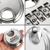 Cadenas à combinaison à disque rond réinitialisable en acier inoxydable de 70 mm, cadenas à disque à 4 chiffres
