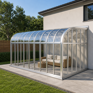 Véranda en verre rétractable attachée à la maison avec panneaux de ventilation coulissants, toit en aluminium courbé, <span class=keywords><strong>terrasse</strong></span> couverte - Product Image 6
