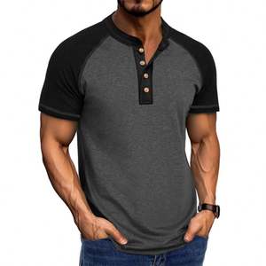 Camisetas Personalizadas de Manga Corta con Botones y Cuello Redondo para Hombre, Camisetas Vintage de Estilo Urbano Extra Grandes Personalizables para Hombre - Product Image 4