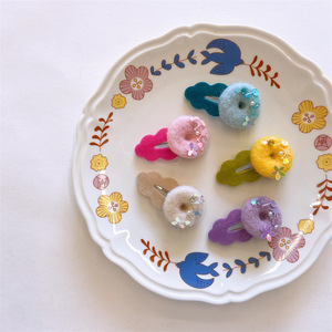 Pinzas para el cabello estilo coreano, lindas y cosidas a mano, con forma de donut para niñas, accesorios para el cabello de encaje flocado, pinzas laterales, pinzas para flequillo - Product Image 2