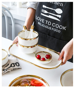 Bộ bát đĩa mạ vàng phong cách Bắc Âu sang trọng, dành cho 2-8 người, gồm bát cơm, bát súp, bát rau và đĩa. - Product Image 4