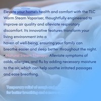 Veilleuse LED portable TLC-H02 avec triple sécurité, norme RCM, et contrôle du débit de vapeur réglable 3L pour une meilleure aide au sommeil nocturne
