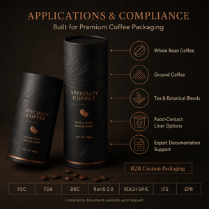 หลอดกระดาษคราฟท์แบบขดเกลียว OEM สำหรับกาแฟและชาชนิดพิเศษ พร้อมซับในเกรดอาหาร ได้รับการรับรองมาตรฐาน FSC และ BRC - Product Image 6
