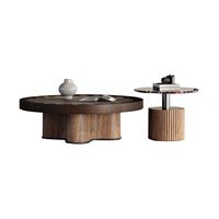 Table basse design moderne, ensemble de tables d'appoint rondes grandes et petites avec plateau en marbre et rangement pour salon, mobilier de maison