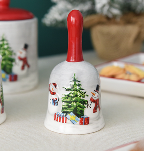 Campana de Mano de Cerámica Navideña al por Mayor, Campana de Cena de Estilo Europeo Vintage con Estampado de Muñeco de Nieve - Product Image 5