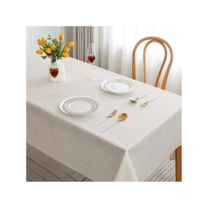 Half White Striped Sustainable Affordable 100% Cotton Embroidered Green 4ft Tablecloth for Family Gatherings Machine Washable - Product Image 2