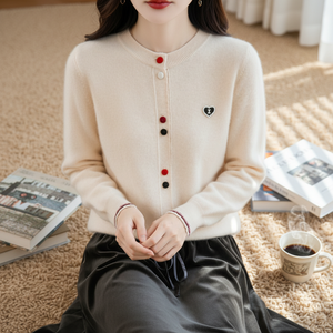 Cárdigan de <span class=keywords><strong>Lana</strong></span> 100% <span class=keywords><strong>Merino</strong></span> para <span class=keywords><strong>Mujer</strong></span>, Cuello Redondo, Holgado, con Botones Coloridos, para Primavera - Product Image 1