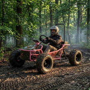 Kart de course électrique tout-terrain avec châssis tubulaire renforcé, grandes pneus tout-terrain et suspension intégrale pour divertissement en extérieur - Product Image 1