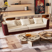 Canapé de luxe haut de gamme au design original, en cuir véritable, bois de rose massif et laiton massif, pour mobilier de salon de manoir et de villa